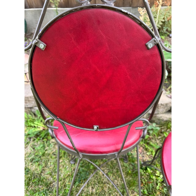 1960s Syd Leach Wrought Iron Bistro Set With Pink Vinyl Chairs For Sale - Image 10 of 14