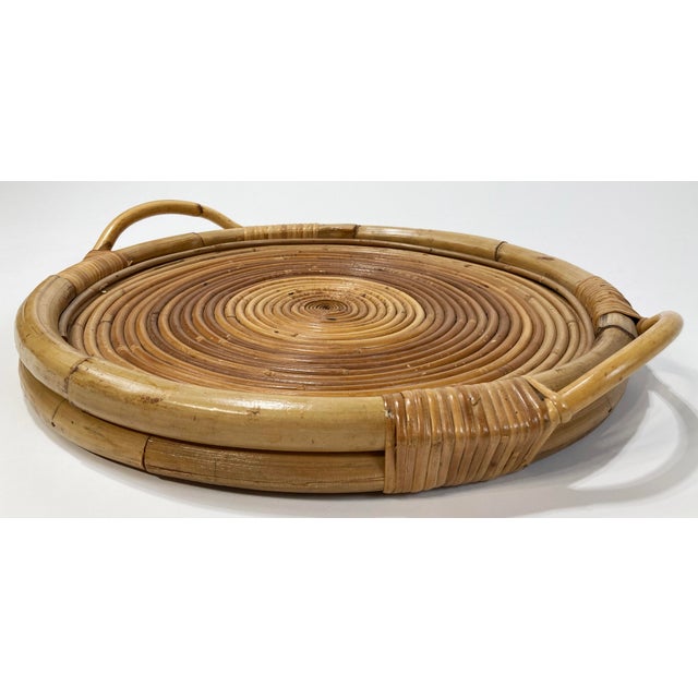 Late 20th Century Vintage Round Coiled Rattan Tray For Sale - Image 5 of 8
