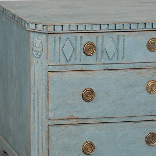 Pair, 19th Century Blue Gustavian Pine Chest of Drawers For Sale - Image 6 of 11