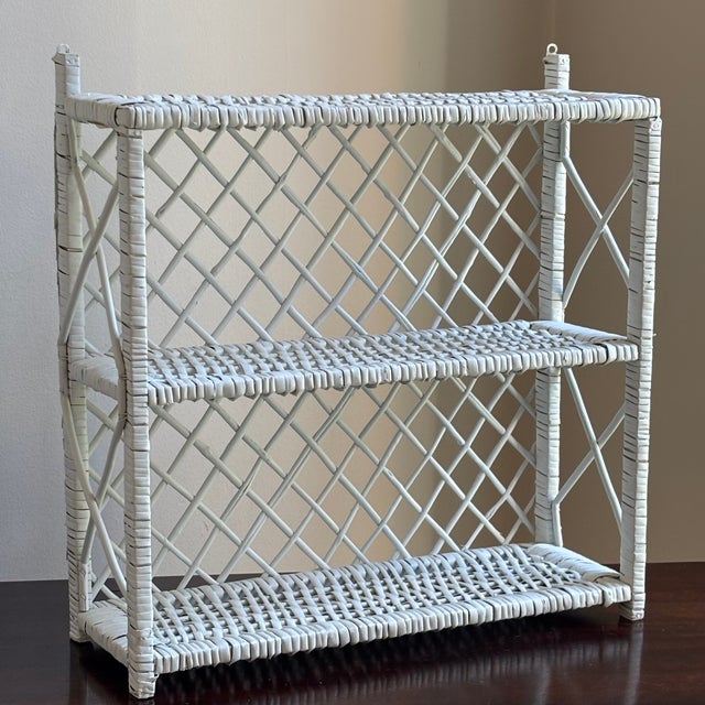 Mid 20th Century Mid-20th Century White Wicker Hanging Wall Shelf For Sale - Image 5 of 11