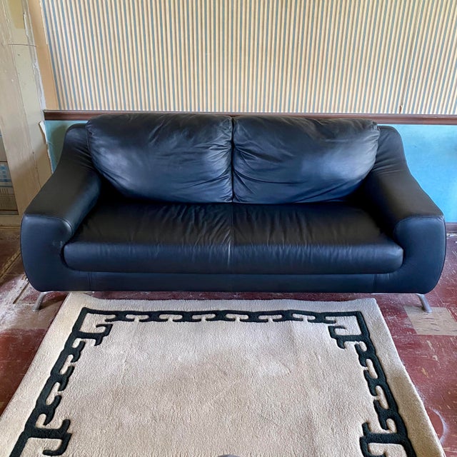 Nicoletti Black Leather Modern Couch For Sale - Image 13 of 16