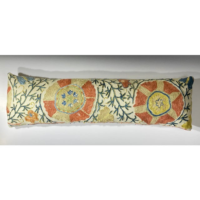 Antique 19th Century Uzbek Suzani Embroidered Pillow - Lumbar Cushion For Sale - Image 11 of 15