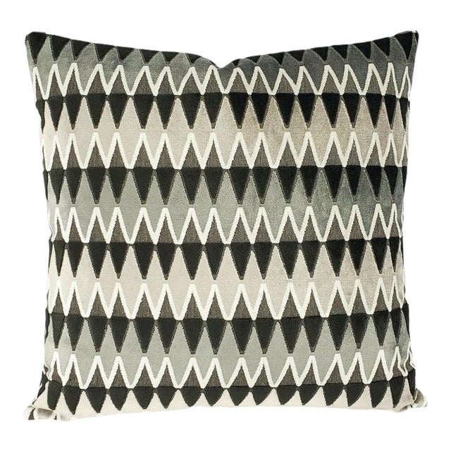 Black Gray & White Geometric Velvet Pillow Cover For Sale