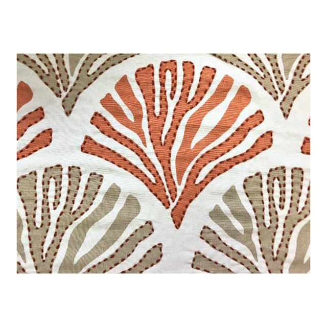 Designer Embroidered Nautical Orange Beige Ivory Tan Coral Cotton Drapery Fabric For Sale