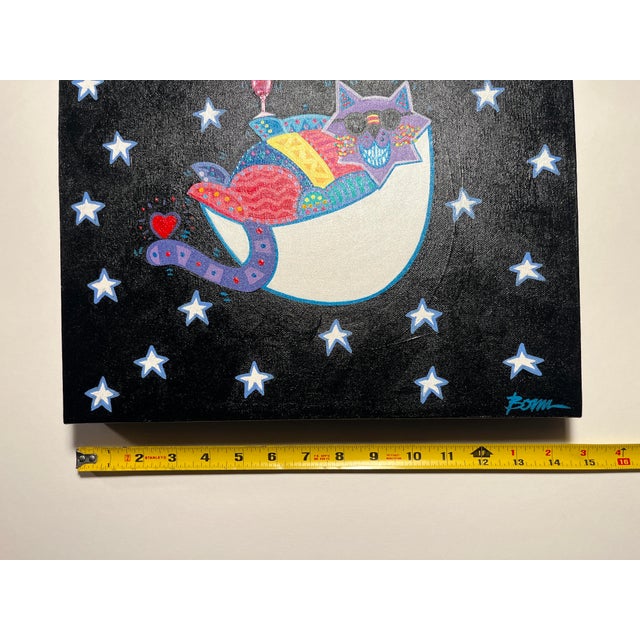 Black 2006 Bob Bonn Acrylic on Canvas "One Cool Cat" Painting Signed For Sale - Image 8 of 9