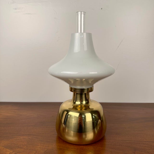 Mid 20th Century Drastic New Danish Louis Poulsen & Co. Petronella Oil Lamp by Henning Koppel Glass and Brass For Sale - Image 5 of 12