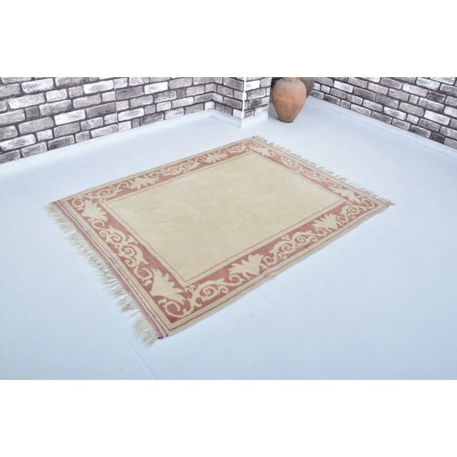 1960s 1960s Soft Pastel Ecru and Burnt Color Faded Area Rug For Sale - Image 5 of 11