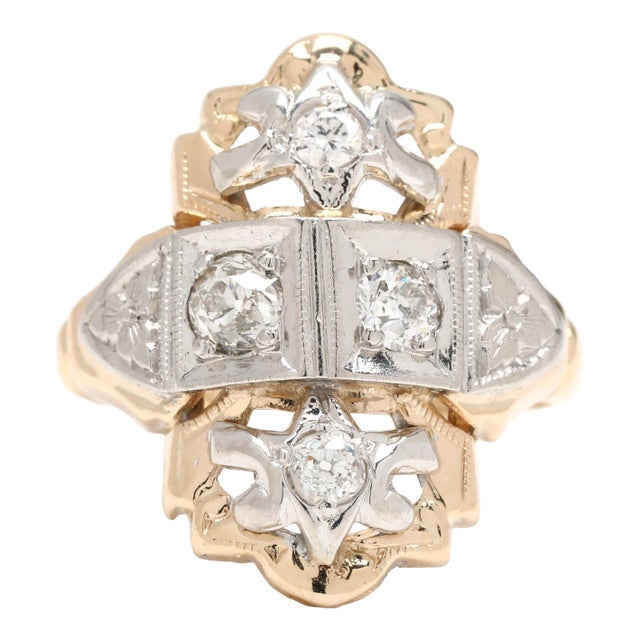 Vintage .35ctw Diamond Ring, 14k Yellow & White Gold, Ring Size 3 For Sale
