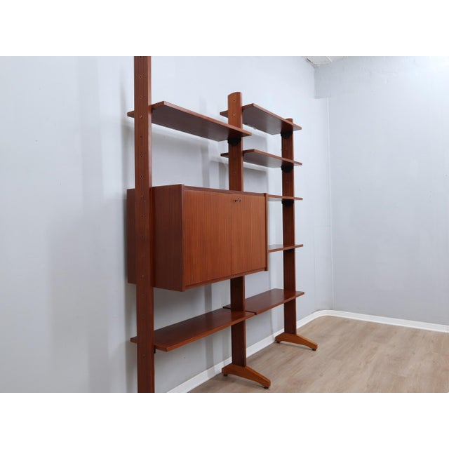 Wood Teak Modular Wall Unit with Drop-Front Bar, 1950s For Sale - Image 7 of 16