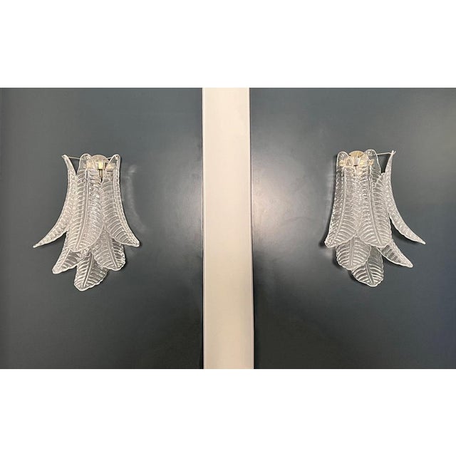 Vintage Murano Trasparent Felci Wall Sconces, 1990s, Set of 2 For Sale - Image 9 of 17