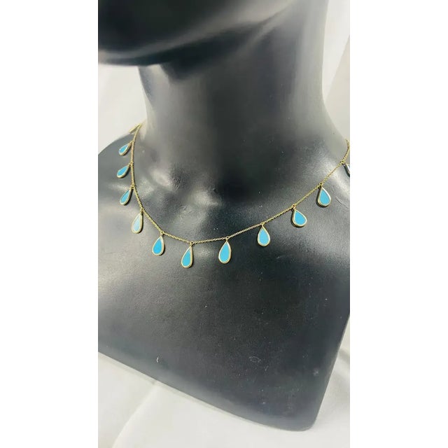 Modern 5.04 Carats Teardrop Turquoise Charm Necklace in 18k Yellow Gold For Sale - Image 3 of 10
