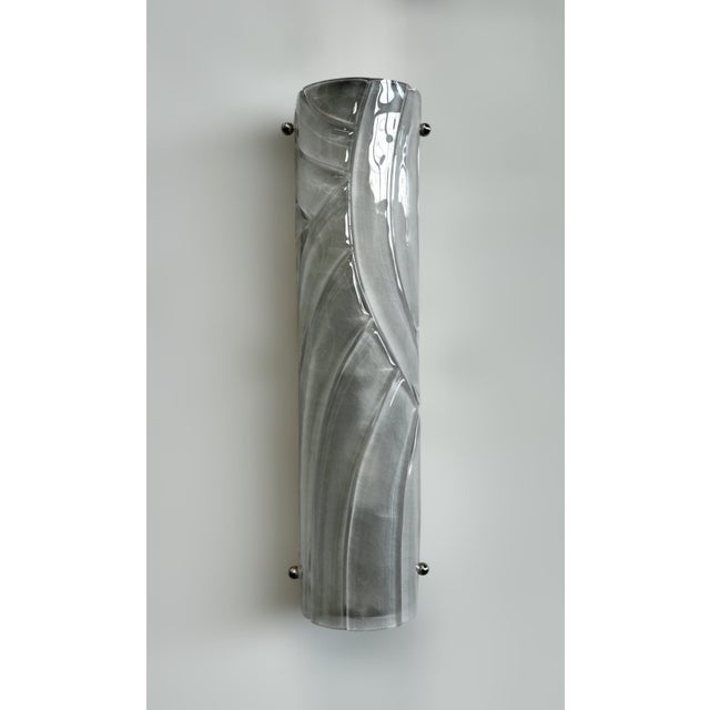 Italian Art Deco style wall light or flush mount shown in frosted Murano glass hand blown to create a stylish wrapped...