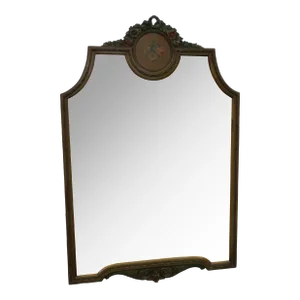 French Carved Hand Painted Flowers Wall Bathroom Vanity Mirror