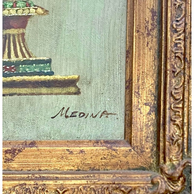 Late 20th Century Late 20th Century Painting Classic Urn Oil on Canvas Lidded Vase Signed Medina Vintage Rococo Art For Sale - Image 5 of 6