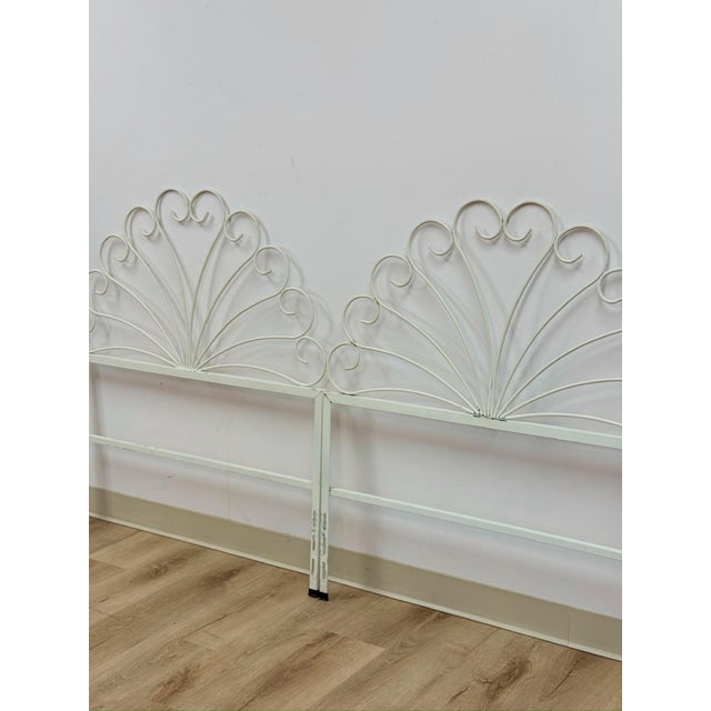 Pair of White Wrought Iron Twin Headboards French Country Farmhouse Whimsical For Sale - Image 12 of 13