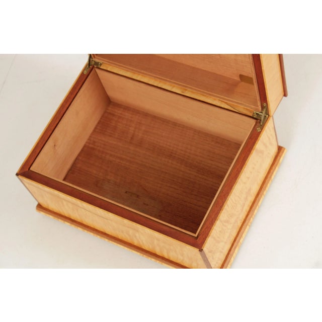 Late 20th Century Handcrafted Inlaid Tiger Maple Cigar Box Humidor For Sale - Image 10 of 12