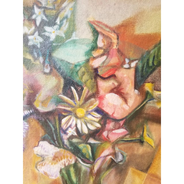 Abstract 1931 Floral Still Life Oil Painting by Frederic Herbert Bessinger, Framed For Sale - Image 3 of 7