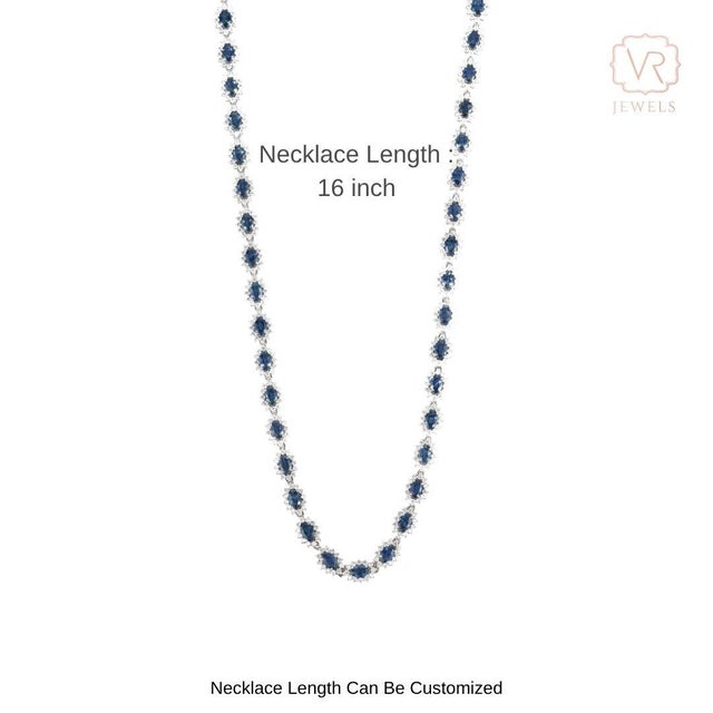 Estate Blue Sapphire Diamond Art Deco Tennis Necklace in 18k White Gold For Sale - Image 11 of 16