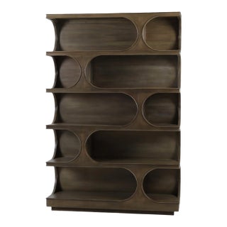 Geometric Mid Century Mahogany Open Bookcase - Medium Finish For Sale
