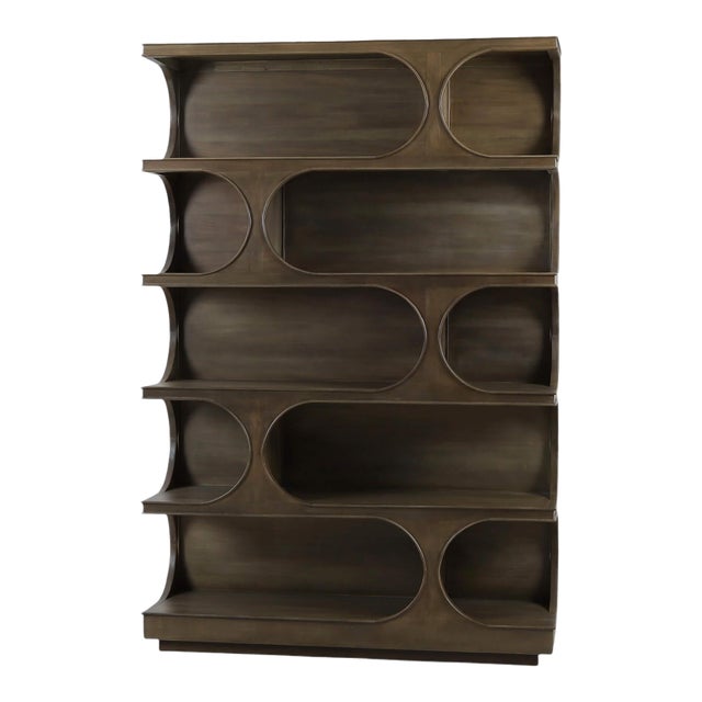 Geometric Mid Century Mahogany Open Bookcase - Medium Finish For Sale