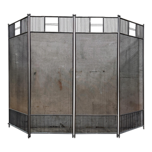 Vintage 1950s Wrought Iron 4-Panel Fireplace Screen – Mid-Century Modern Architectural Mesh Design, 57” Wide