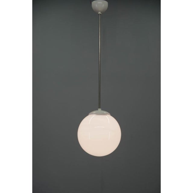 Vintage Opaline Glass Globe Pendant Light, 1940s For Sale - Image 4 of 11