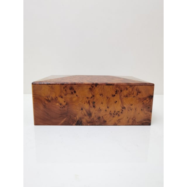 Art Deco Orangish Burl Wood Keepsake Desk Box Organizer For Sale - Image 3 of 13