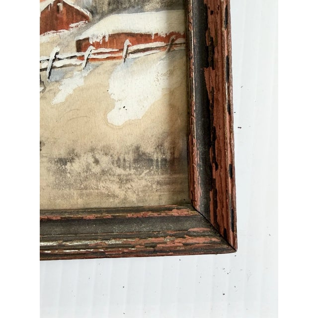 Antique Watercolor Painting of Homestead & Barn in Winter W/ Home Sweet Home Poem For Sale - Image 10 of 11