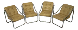 Leather Armchairs with Tubular Structure, 1980s, Set of 4