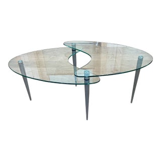 Vintage Glass and Metal Boomerang Two Tier Coffee Table For Sale
