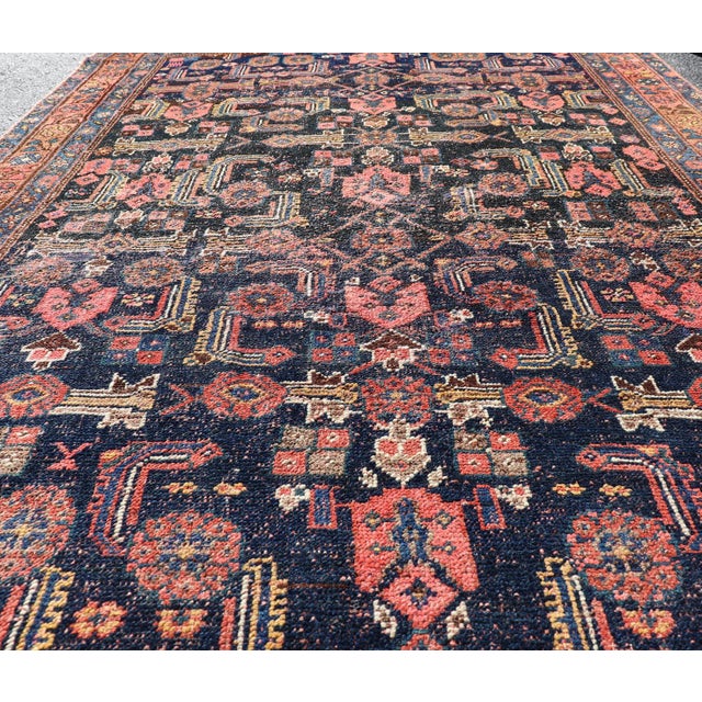 Early 20th Century Antique Persian Bidjar Rug With Intricate Tribal Motifs and Rich Blue 4'4 X 7'2 For Sale - Image 5 of 12
