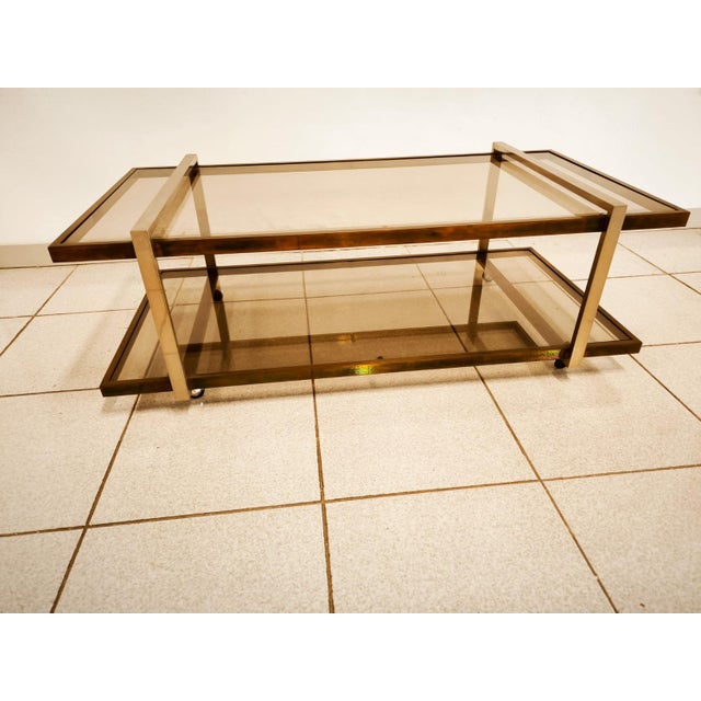 Double Glass Coffee Table with Wheels For Sale - Image 5 of 14
