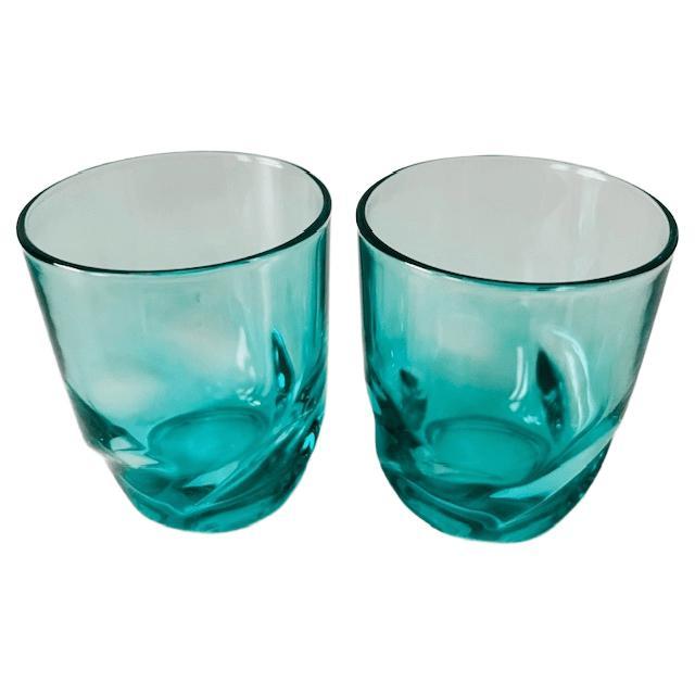Vintage Turquoise Twisted Glasses from Luminarc Arcoroc, 1970s, Set of 8 For Sale - Image 5 of 9