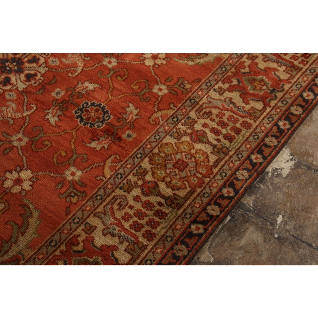 Beige Hand-Knotted Antique Oushak Rug in Beige-Brown and Red Medallion Pattern For Sale - Image 8 of 8