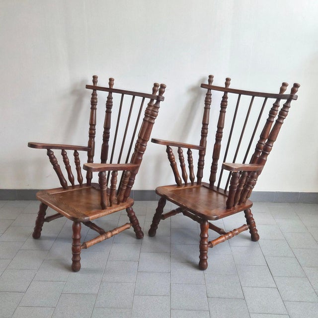 Vintage Brutalist Oak Armchairs with Spools, 1970s, Set of 2 For Sale - Image 12 of 17