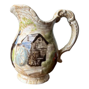 Vintage Majolica Style Glazed Water Pitcher Millhouse and Farm Design