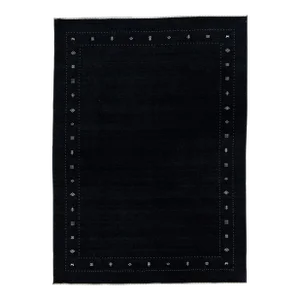 2020s Handmade Modern Minimalist Gabbeh Style Wool Rug With Black Color Field