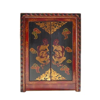 Chinese Tibetan Black Foo Dog Storage Cabinet For Sale