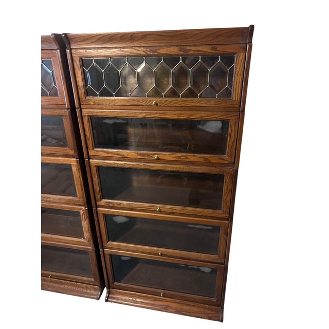 Leaded Glass Oak Barrister Bookcase For Sale - Image 13 of 17
