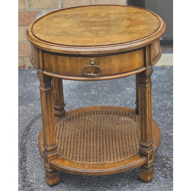 Tan Mid Century Walnut Burl and Cane Oval Side Table For Sale - Image 8 of 11