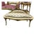 French Style Beige White Settee With Gold Leaf Finish, Cherub Angel Crest and Damask Upholstery For Sale