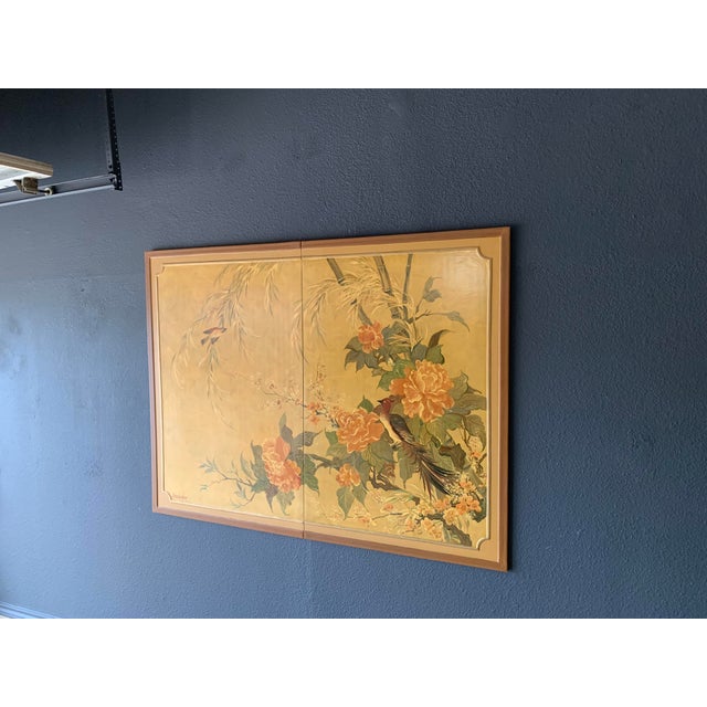 1960s Lucien Leinfelder Two Panel Hand Painted Screen For Sale - Image 11 of 17