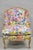 Vintage French Louis XV Style Country Provincial Bergere Lounge Chair with Bright "Watercolor" Floral Chintz Upholstery....