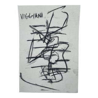 Late 20th Century Charcoal Abstract Drawing Signed Viggiani For Sale