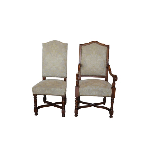 Vintage Provence Collection From Bussandri Arte Louis XIV Style Fabric & Leather Dining Chairs, Set of 10, C. 2003 For Sale - Image 4 of 18