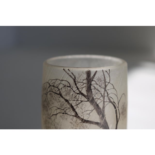 Early 20th Century Cameo Etched and Enameled Glass Paysage de Pluie Vase with Rain Scene from Daum Freres, 1900 For Sale - Image 5 of 10