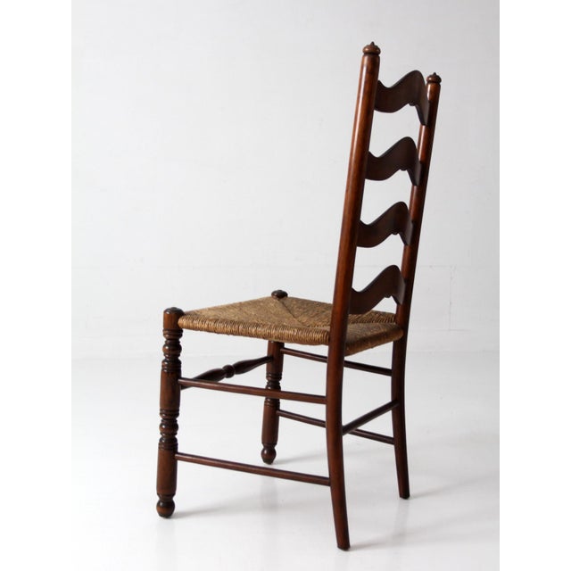 Brown Vintage French Provincial Rush Seat Ladderback Chair For Sale - Image 8 of 14