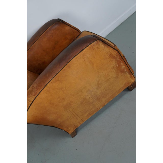 Animal Skin Vintage French Cognac-Colored Leather Club Chair, 1950s For Sale - Image 7 of 18