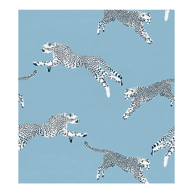 Sample - The House of Scalamandré Leaping Cheetah Cotton Print Fabric, Cloud Nine For Sale