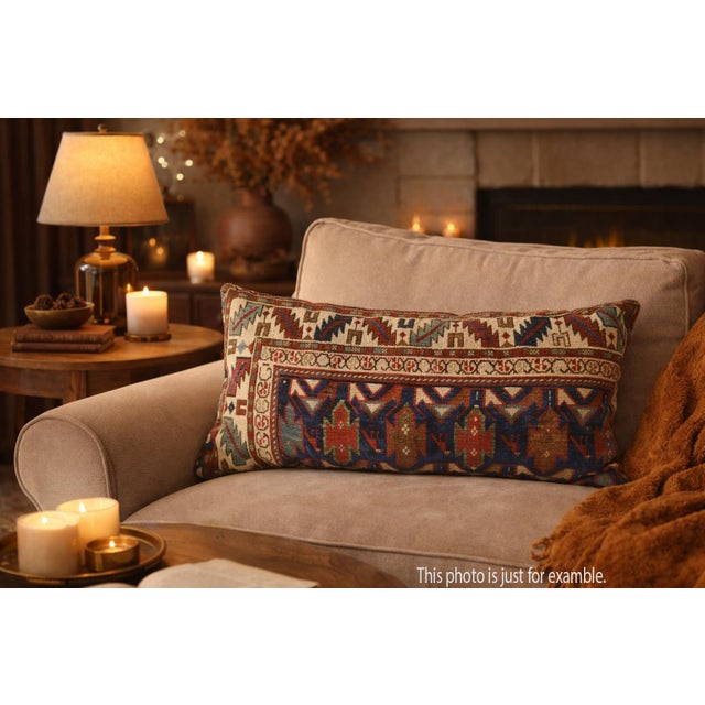 Art Deco Decorative Antique Caucasian Rug Pillow Cover – 15" X 35" For Sale - Image 3 of 10
